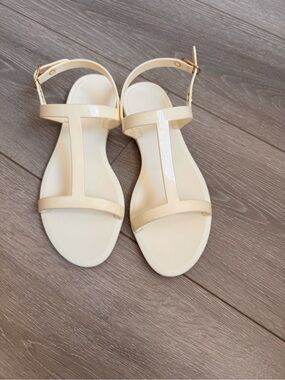 Stuart Weitzman Women's Cream T-Strap Slingback Sandals